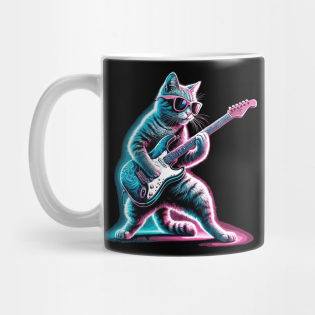 Electric Guitar Cat Rock Music Retro Funny Cat by KsuAnn